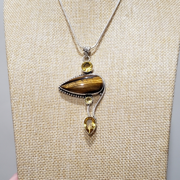 Tiger eye gemstone, 925 silver necklace - Picture 6 of 11